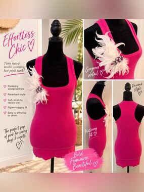 Women's Fuchsia Tank Top with Feather Brooch